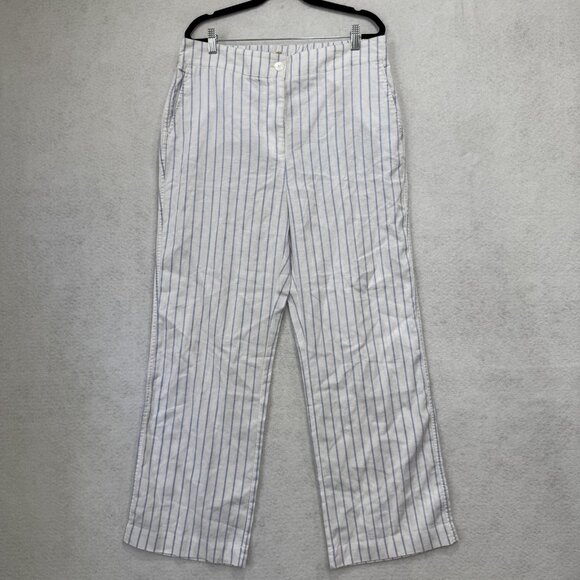 Faherty Pants Womens Large White Blue Stripe Linen Blend Wide Leg NWT WBS2228-PR - Picture 1 of 13
